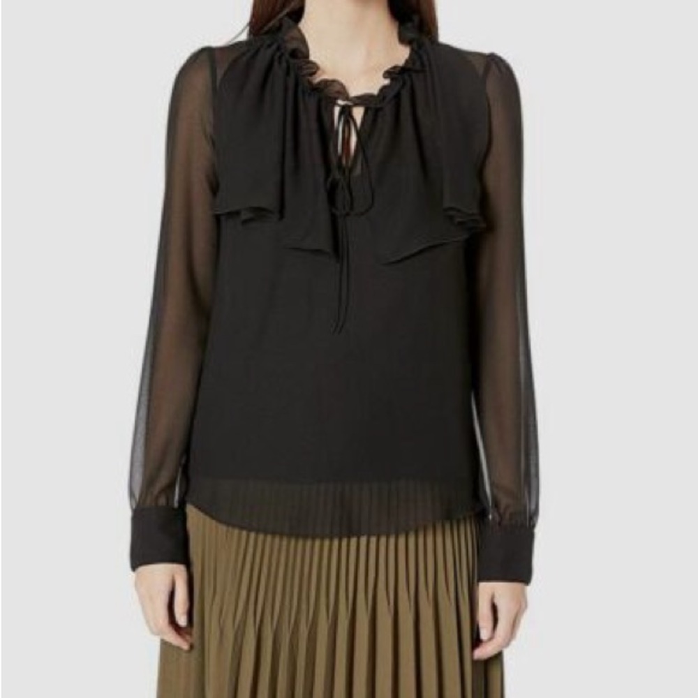 See By Chloe Size 40 Georgette Sheer Ruffled Tie-Neck Blouse - Black